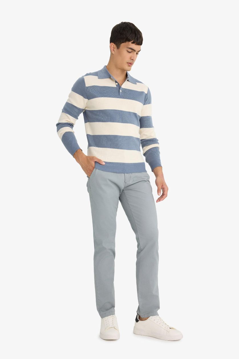 Erkek Gri Regular Fit Normal Kesim Cepli Düz Paça Chino Pantolon