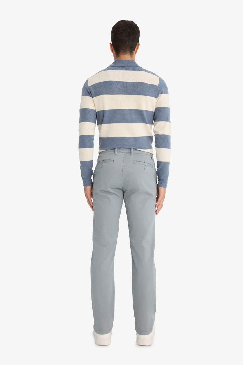 Erkek Gri Regular Fit Normal Kesim Cepli Düz Paça Chino Pantolon