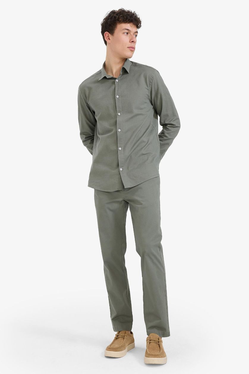 Erkek Haki Regular Fit Normal Kesim Cepli Düz Paça Chino Pantolon