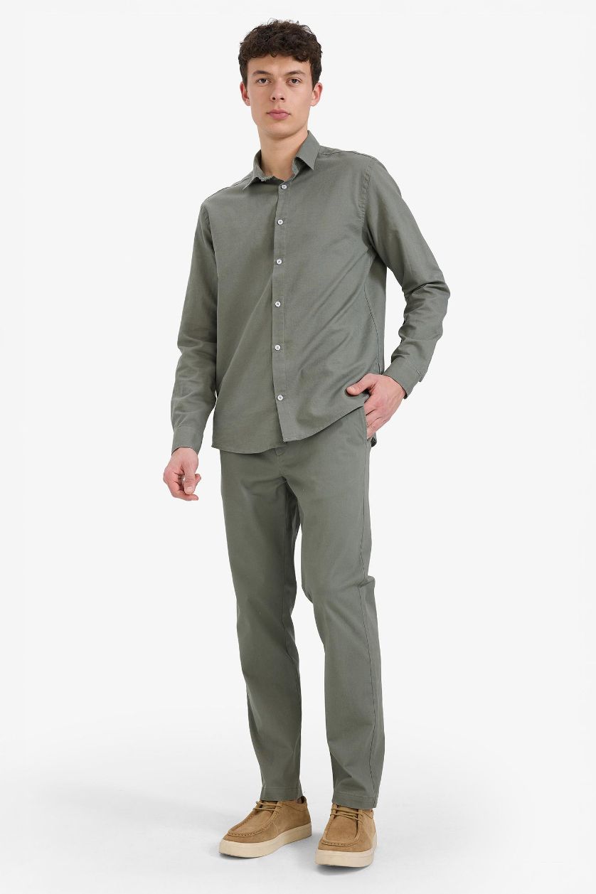 Erkek Haki Regular Fit Normal Kesim Cepli Düz Paça Chino Pantolon