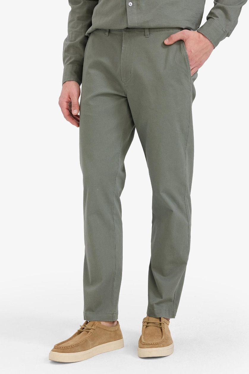 Erkek Haki Regular Fit Normal Kesim Cepli Düz Paça Chino Pantolon