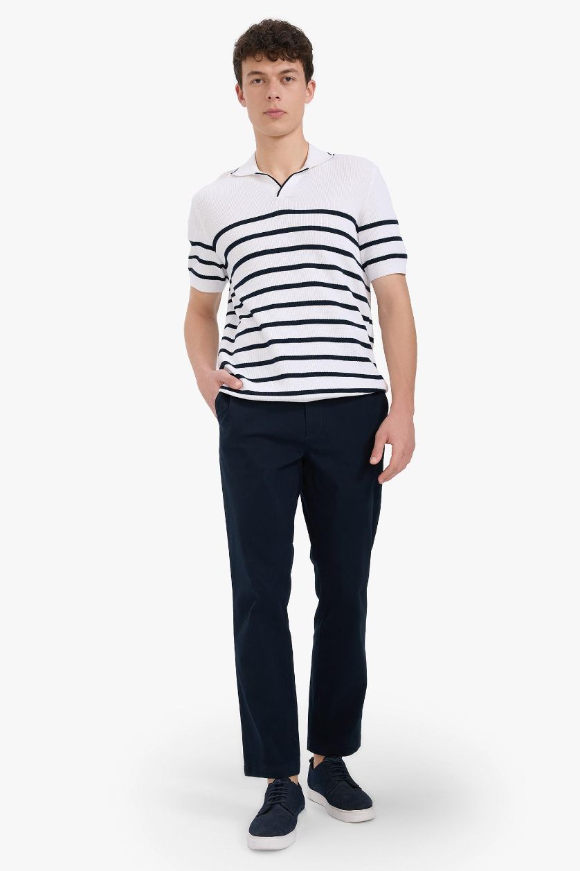 Erkek Lacivert Regular Fit Normal Kesim Cepli Düz Paça Chino Pantolon