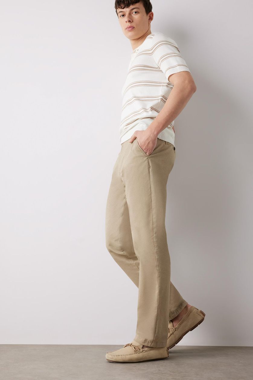 Erkek Açık Vizon Regular Fit Normal Kesim Yazlık Düz Paça Chino Kanvas Pantolon