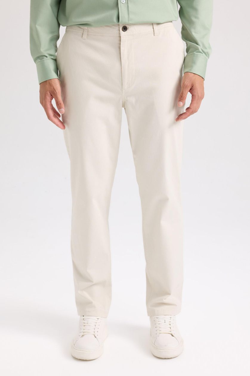Man Light Beige Regular Hem Trousers