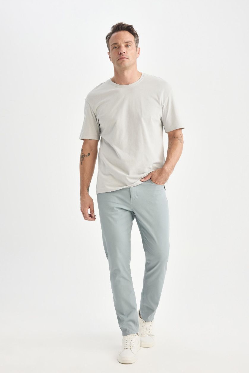 Erkek Gri Regular Fit Normal Kesim Yazlık Düz Paça Chino Kanvas Pantolon