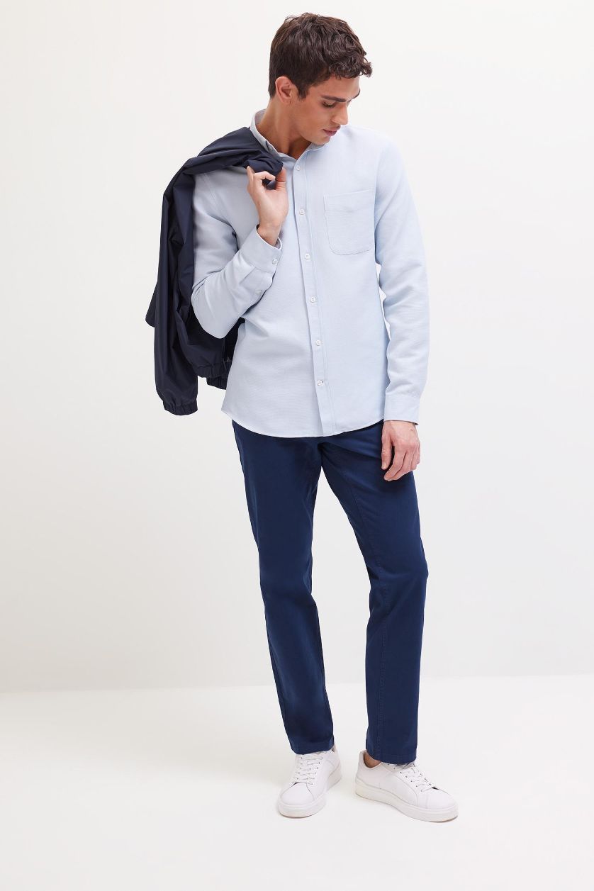 Erkek Lacivert Regular Fit Normal Kesim Yazlık Düz Paça Chino Kanvas Pantolon