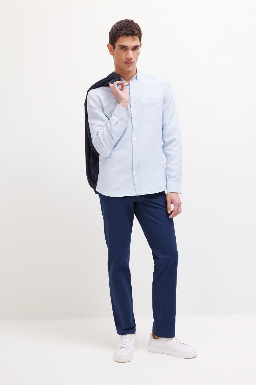 Erkek Lacivert Regular Fit Normal Kesim Yazlık Düz Paça Chino Kanvas Pantolon