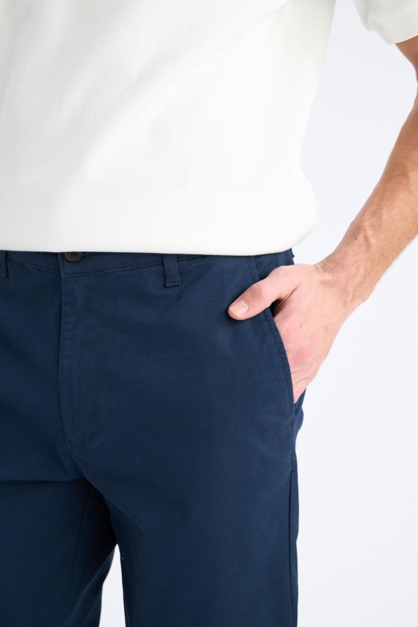 Erkek Lacivert Regular Fit Normal Kesim Yazlık Düz Paça Chino Kanvas Pantolon