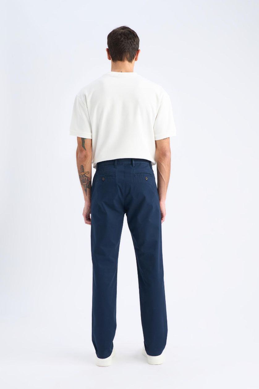 Erkek Lacivert Regular Fit Normal Kesim Yazlık Düz Paça Chino Kanvas Pantolon