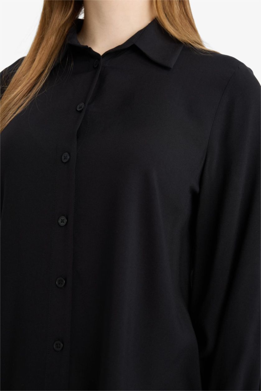 FEMME Noir Tunique en viscose à manches longues Coupe régulière