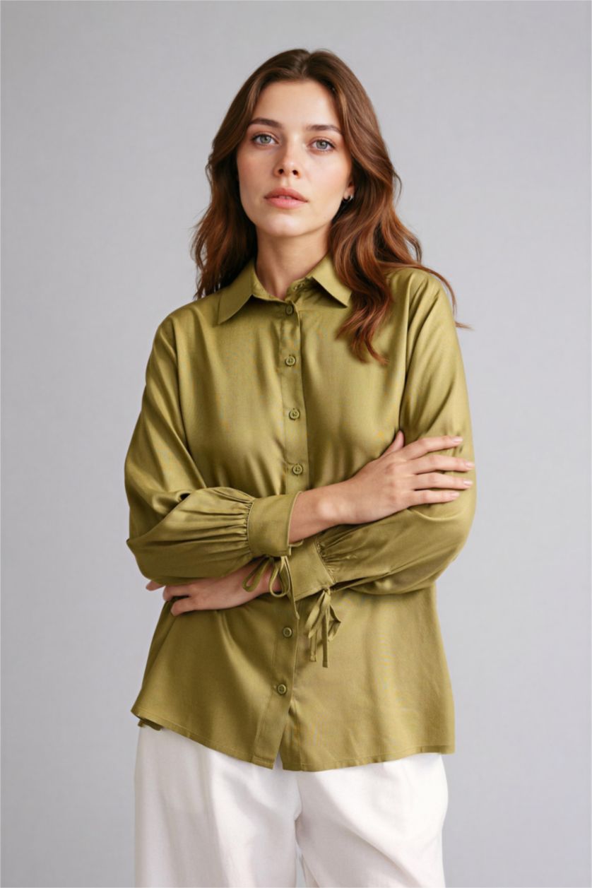 Woman Olive Regular Fit Viscose Long Sleeve Tunic