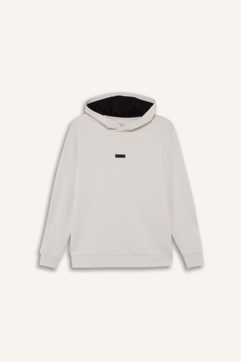 Erkek Taş Standart Fit Kapüşonlu Skuba Dalgıç Kumaş Sporcu Sweatshirt