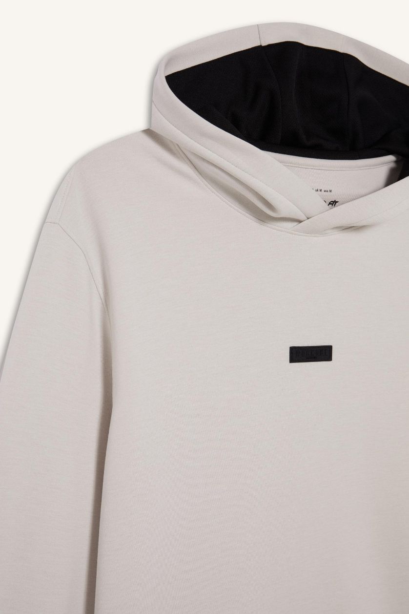 Erkek Taş Standart Fit Kapüşonlu Skuba Dalgıç Kumaş Sporcu Sweatshirt