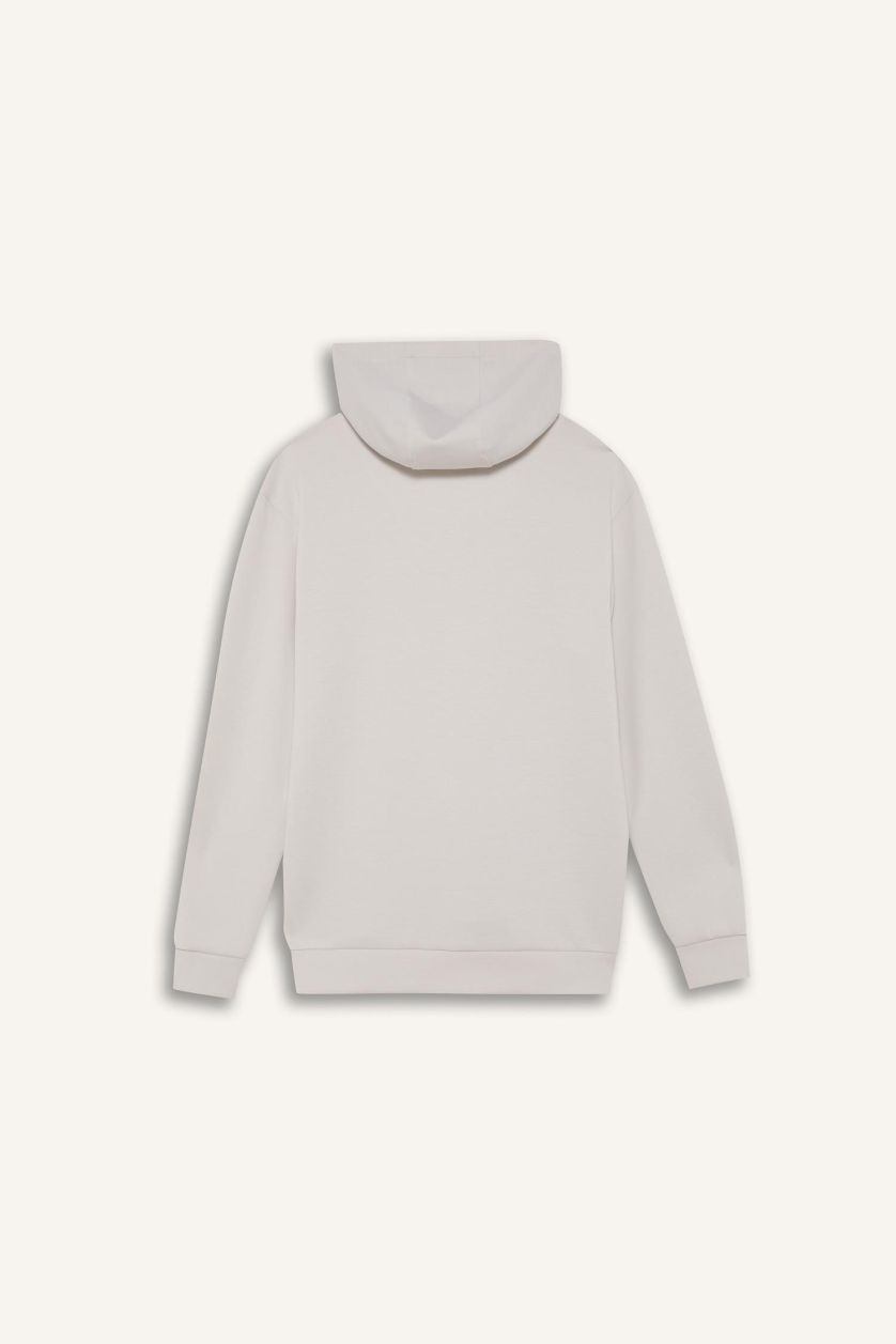 Erkek Taş Standart Fit Kapüşonlu Skuba Dalgıç Kumaş Sporcu Sweatshirt