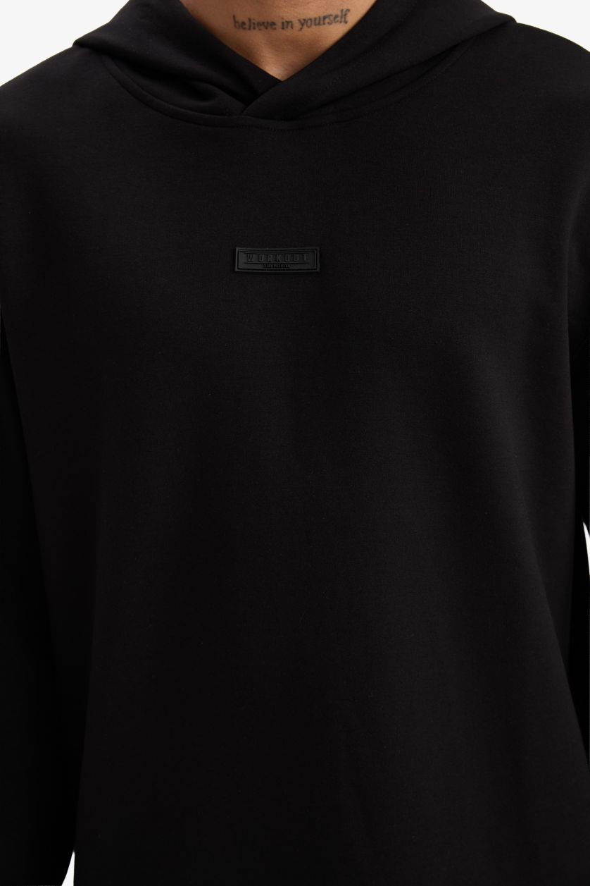 رجال أسود سويت شيرت رياضي قصة عادية قماش سكوبا من DeFactoFit