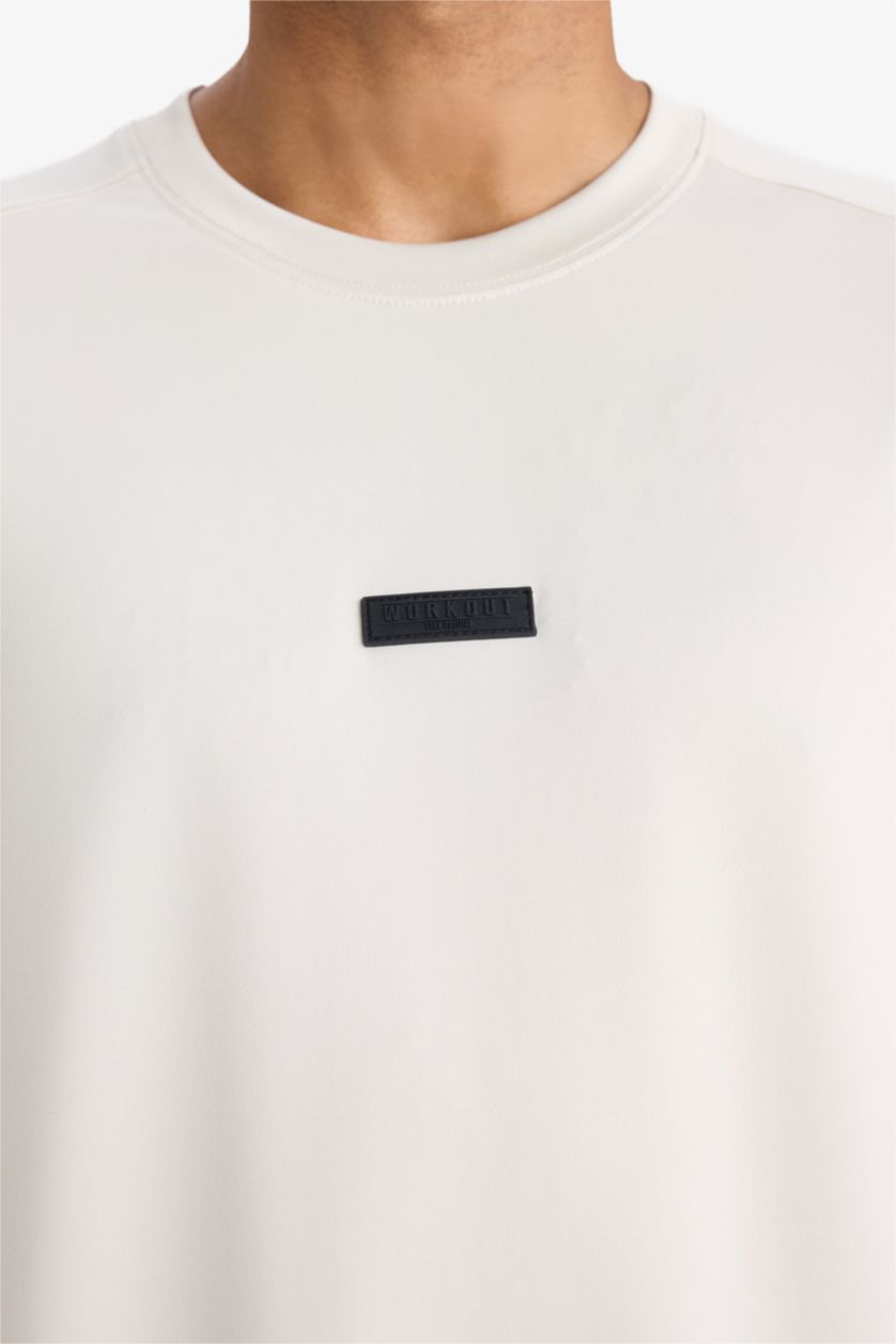 Erkek Taş Boxy Fıt Bisiklet Yaka Baskılı Sporcu Kısa Kollu Tişört