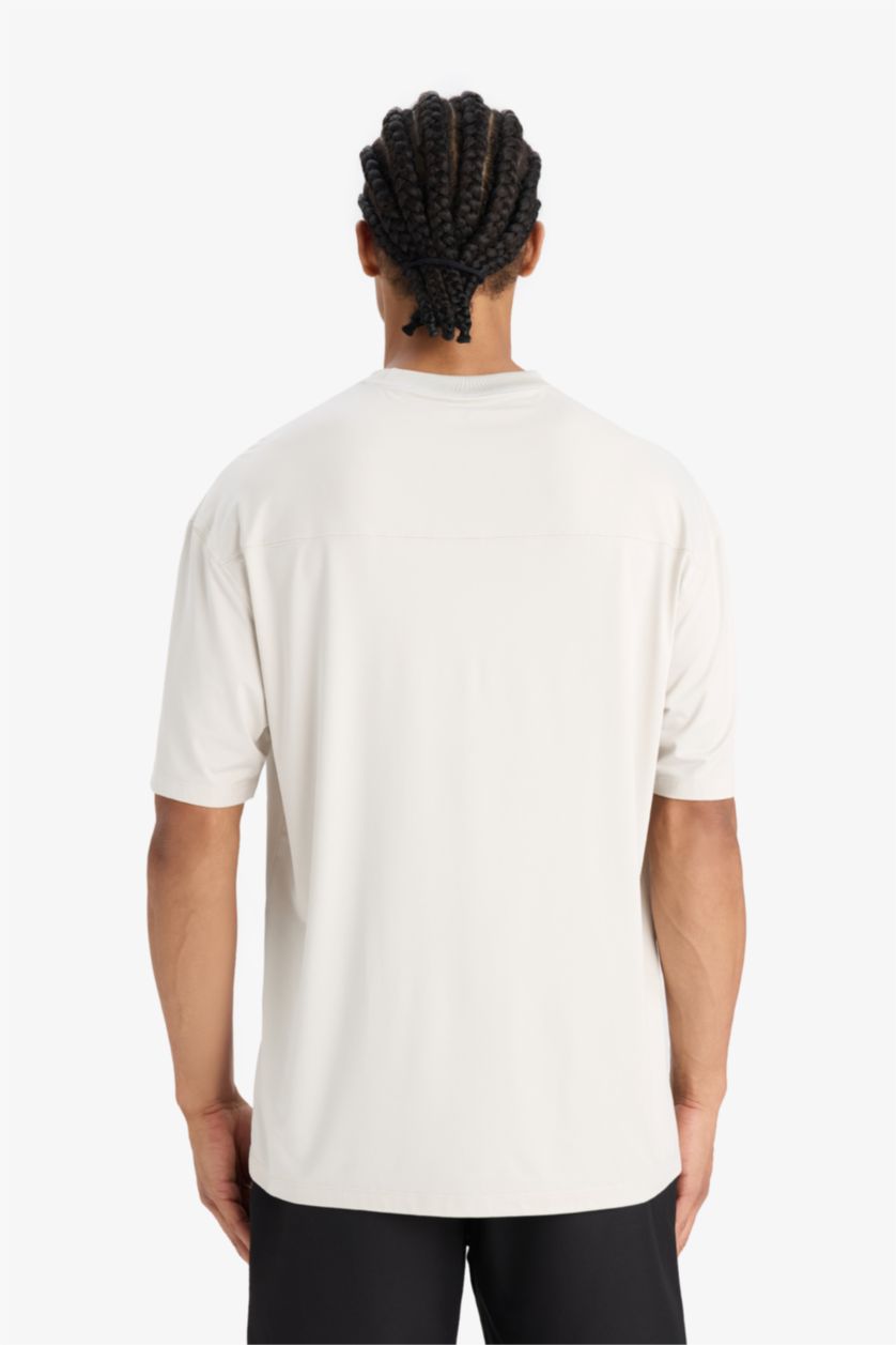 Erkek Taş Boxy Fıt Bisiklet Yaka Baskılı Sporcu Kısa Kollu Tişört