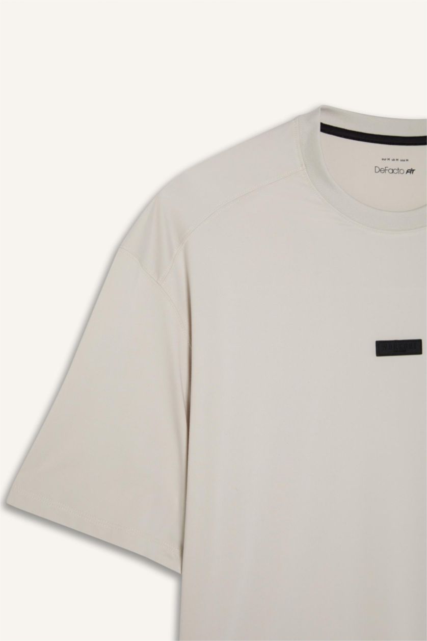 Erkek Taş Boxy Fıt Bisiklet Yaka Baskılı Sporcu Kısa Kollu Tişört