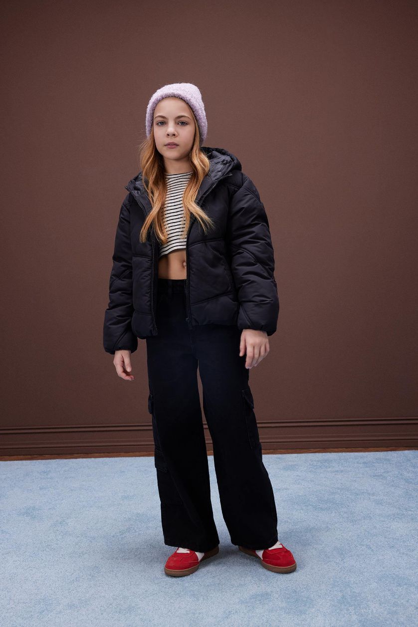 Kız Çocuk - Genç Kız Antrasit Wide Leg Kargo Geniş Paça Jean Pantolon Kız Çocuk