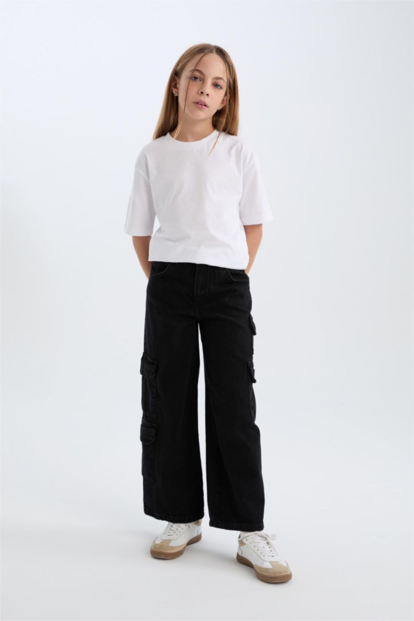 GIRLS & TEENS Anthracite Girl Wide Leg Cargo Jeans