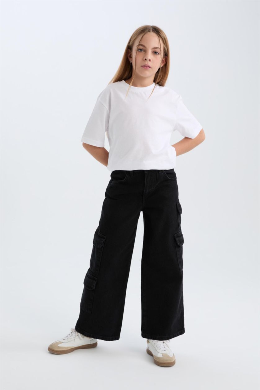 GIRLS & TEENS Anthracite Girl Wide Leg Cargo Jeans