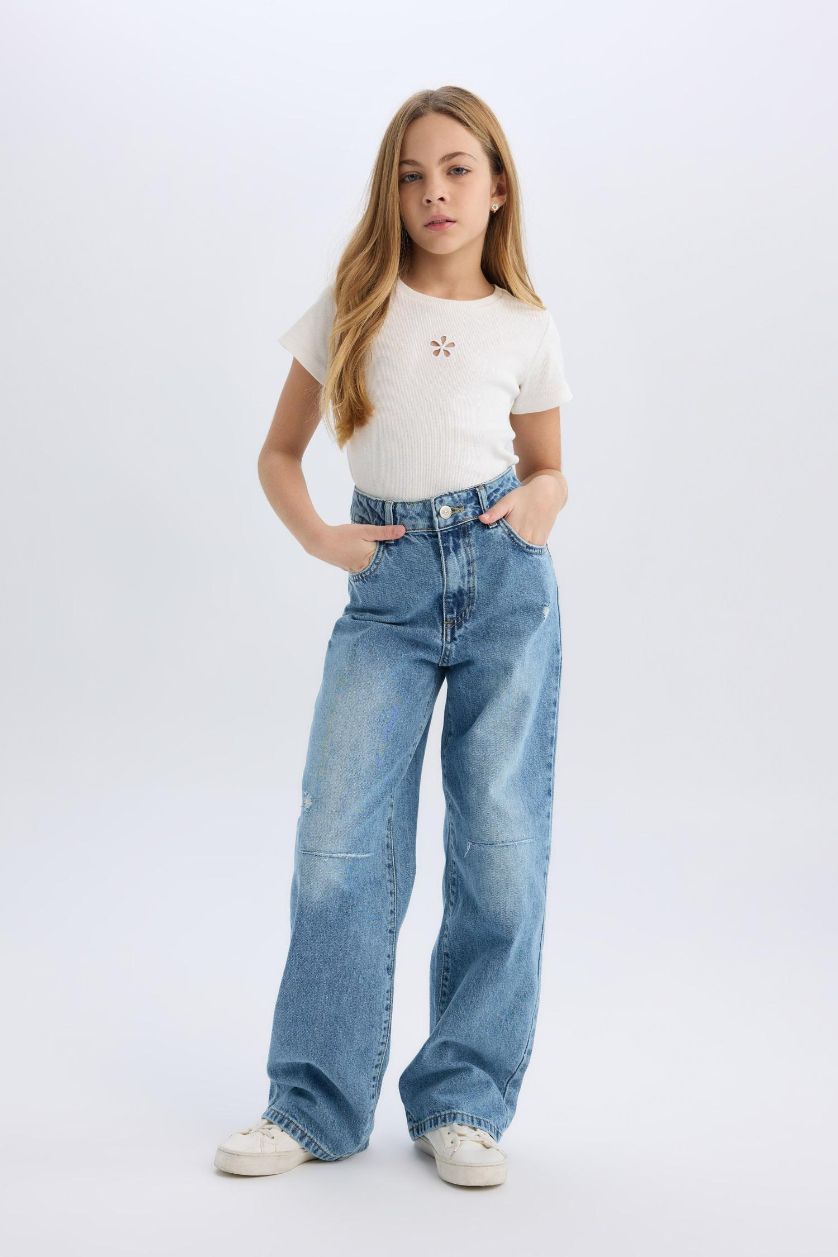 Girls & Teens Light Blue Girl Ripped Detailed Wide Leg Jeans