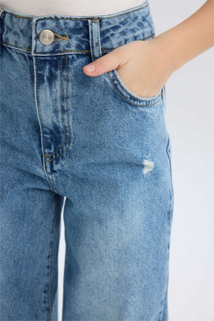 Girls & Teens Light Blue Girl Ripped Detailed Wide Leg Jeans