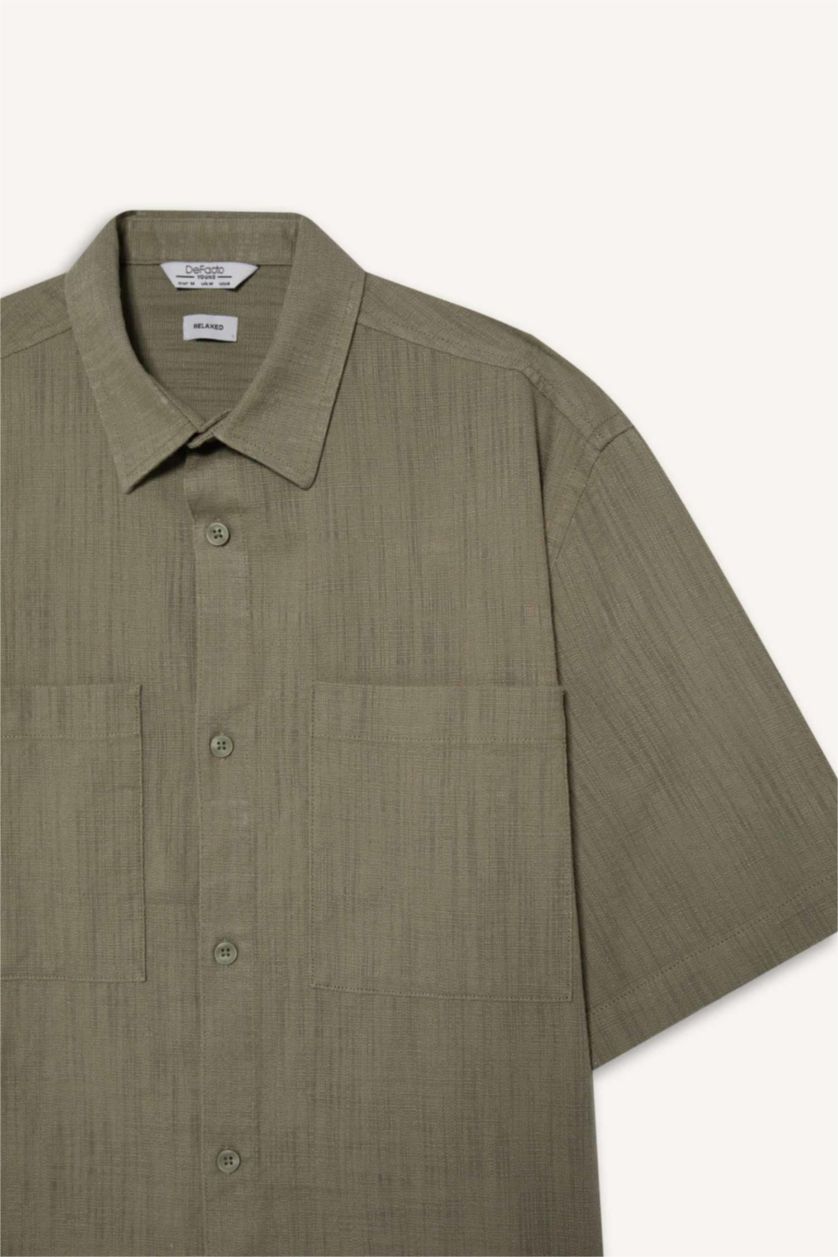 Ерлер Жеңіл хаки релакс пішімі Қысқа жеңді жейде