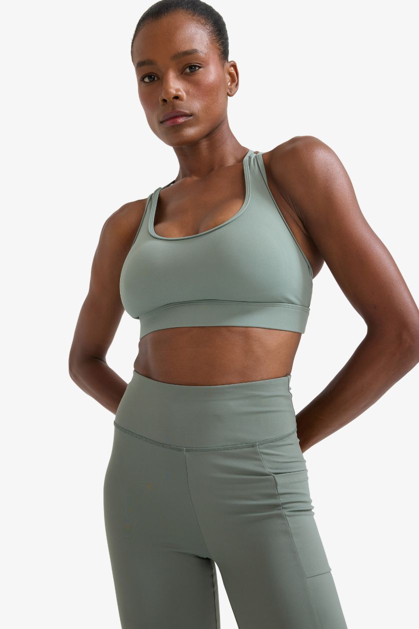 Woman Khaki DeFactoFit Crew Neck Bra