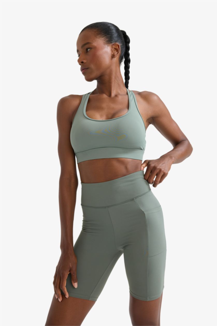 Woman Khaki DeFactoFit Crew Neck Bra