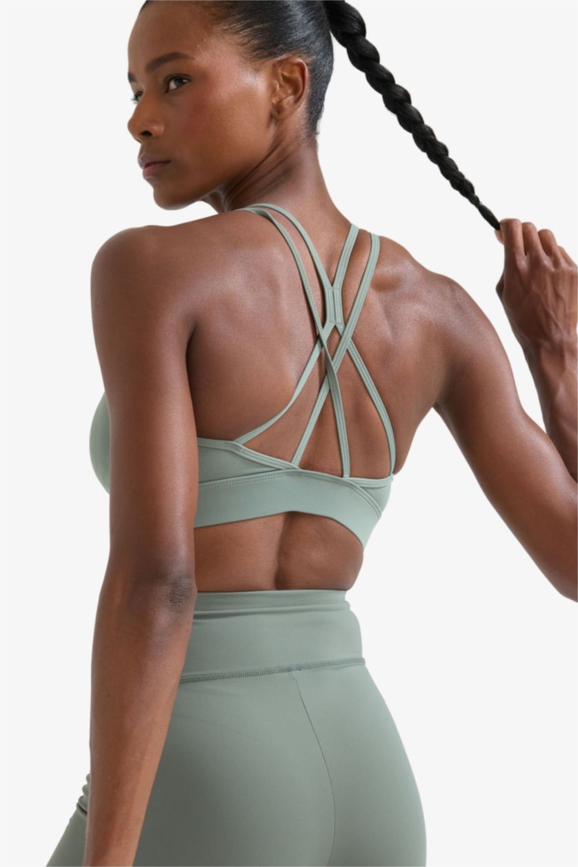 Woman Khaki DeFactoFit Crew Neck Bra