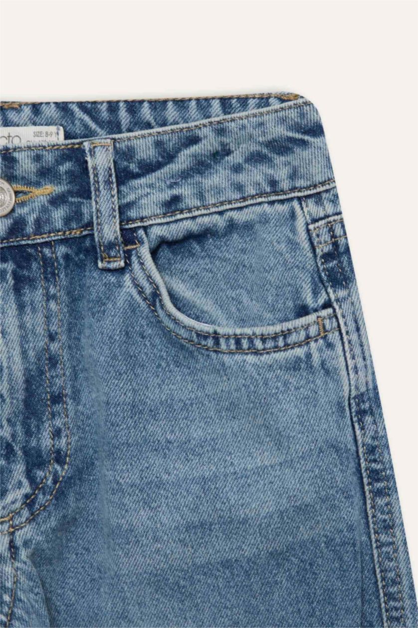 Kız Çocuk - Genç Kız Açık Mavi Wide Leg Kargo Geniş Paça Jean Pantolon Kız Çocuk