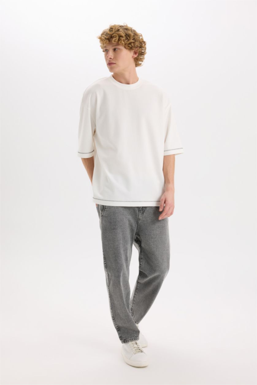 رجال رمادي بنطلون جينز قصة فضفاضة برجل واسع