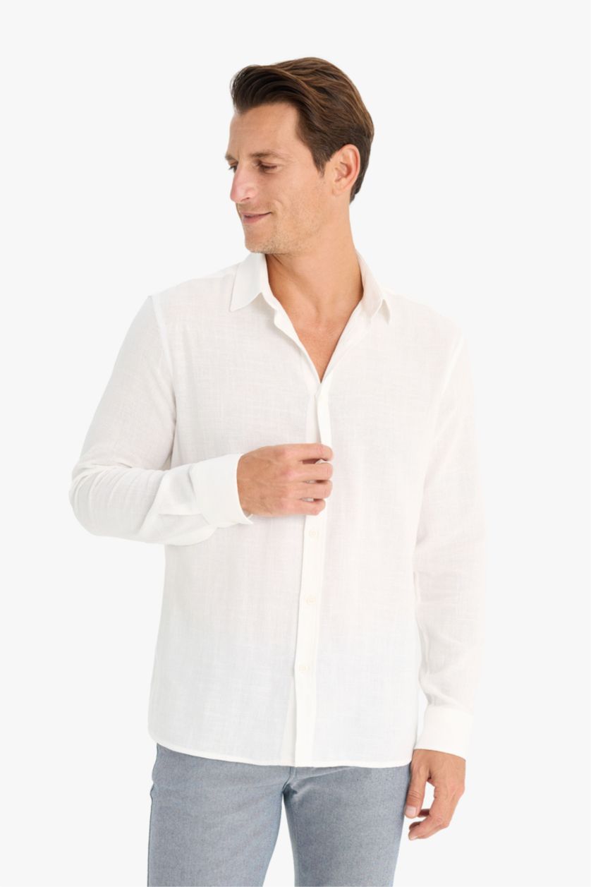 رجالي بيج فاتح قميص قطن بولو بيج كم طويل قصة عادية