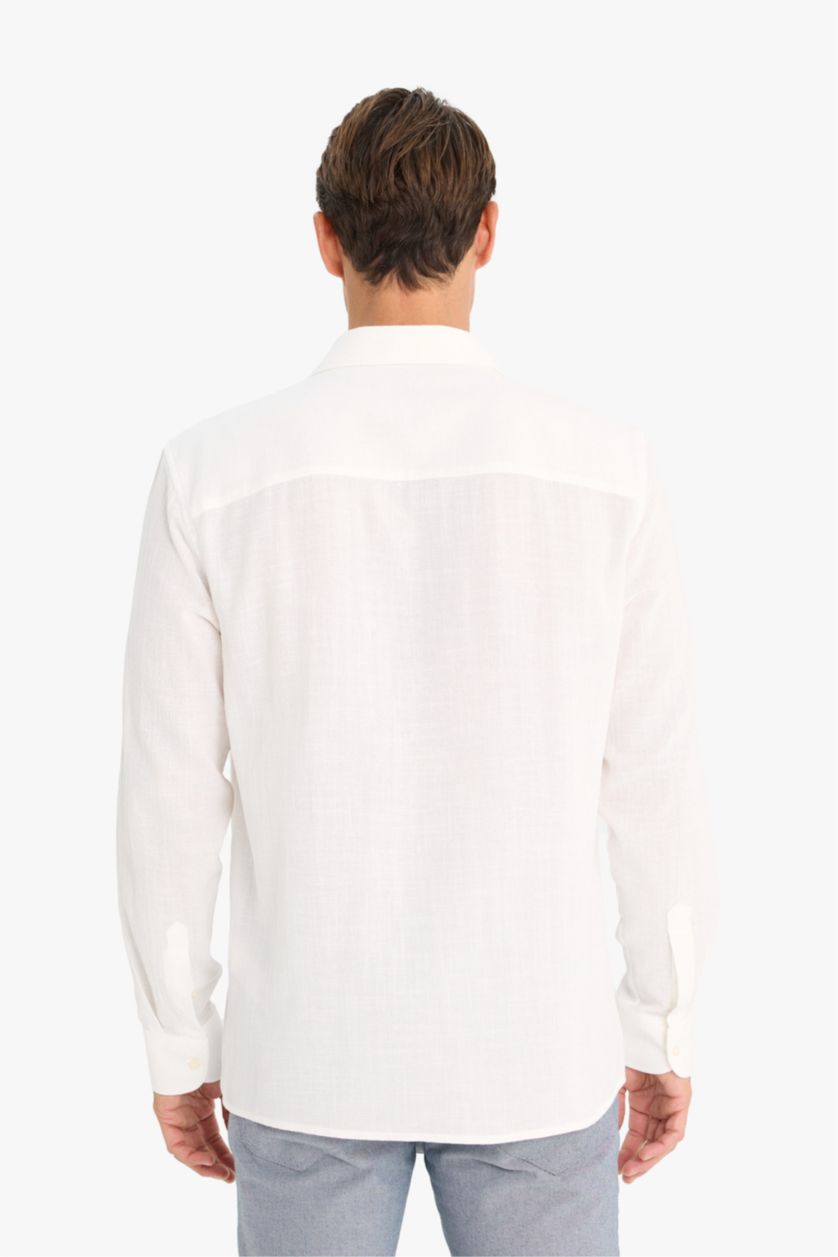 رجالي بيج فاتح قميص قطن بولو بيج كم طويل قصة عادية