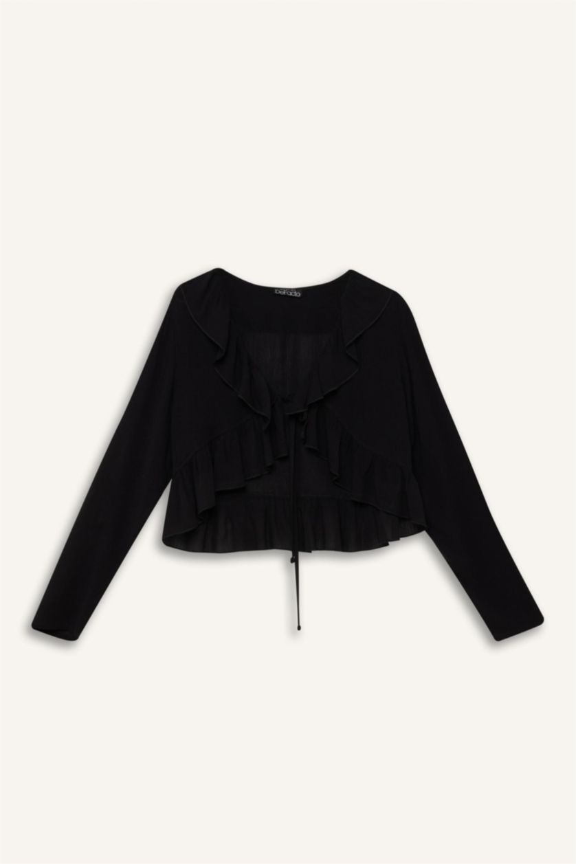 WOMAN Black Regular Fit V-Neck Long Sleeve Blouse