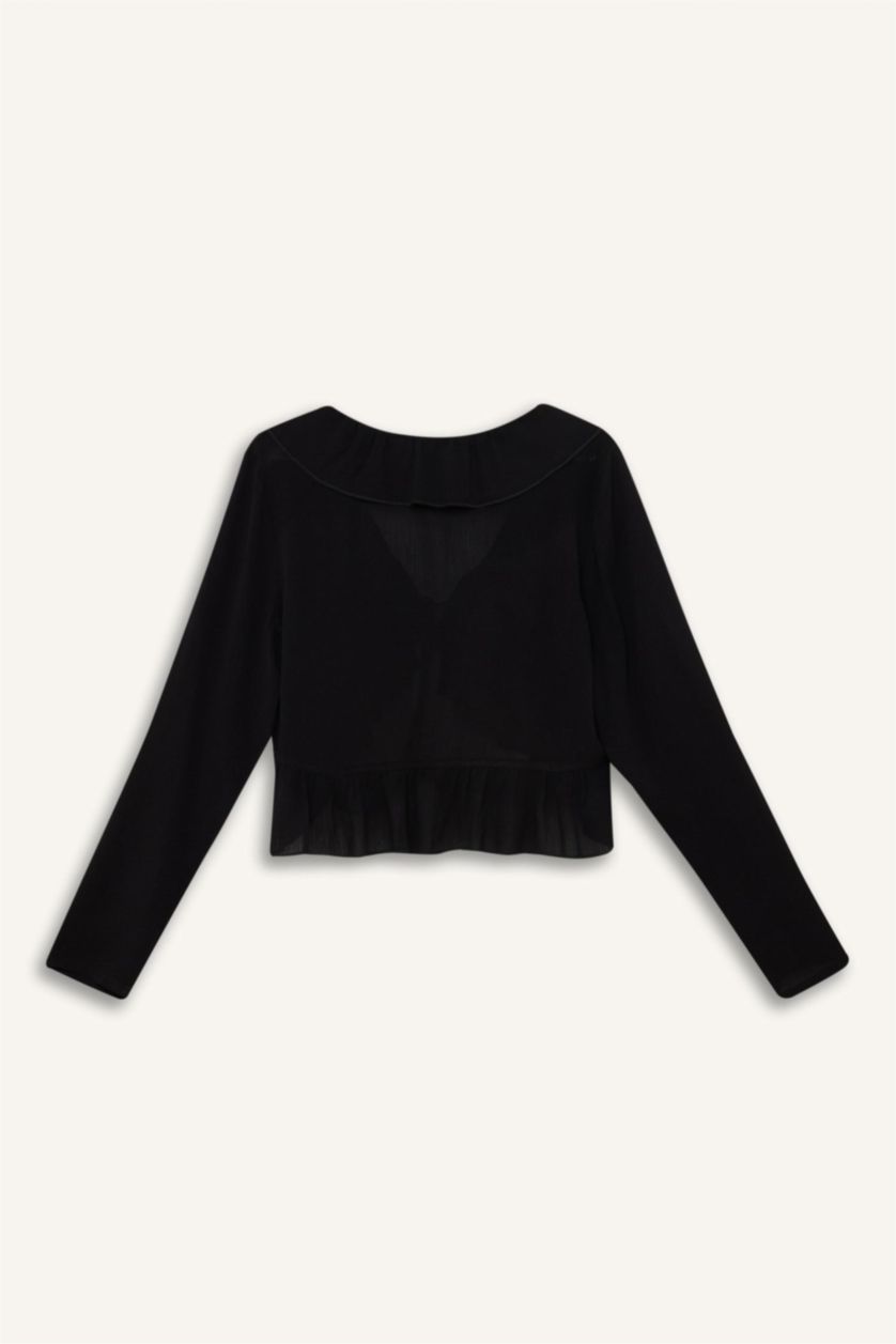 WOMAN Black Regular Fit V-Neck Long Sleeve Blouse