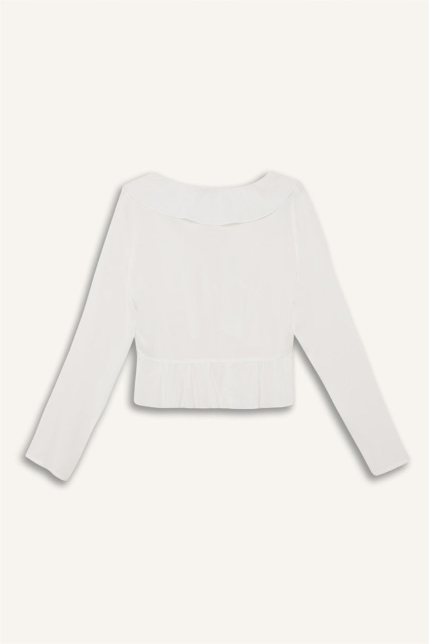 FEMME Blanc Chemisiers à manches longues Viscose Froissée Coupe Régulière Col En V