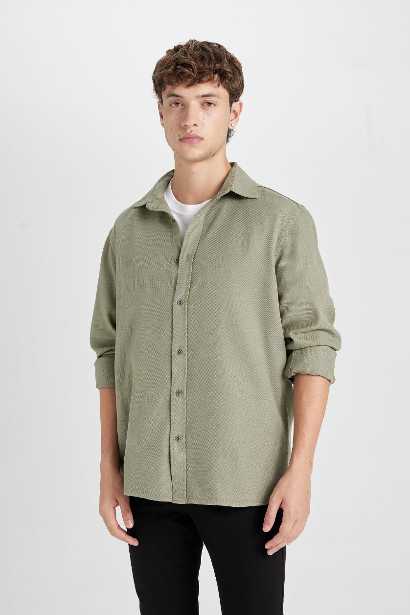 MAN Khaki Regular Fit Polo Collar Basic Cotton Shirt