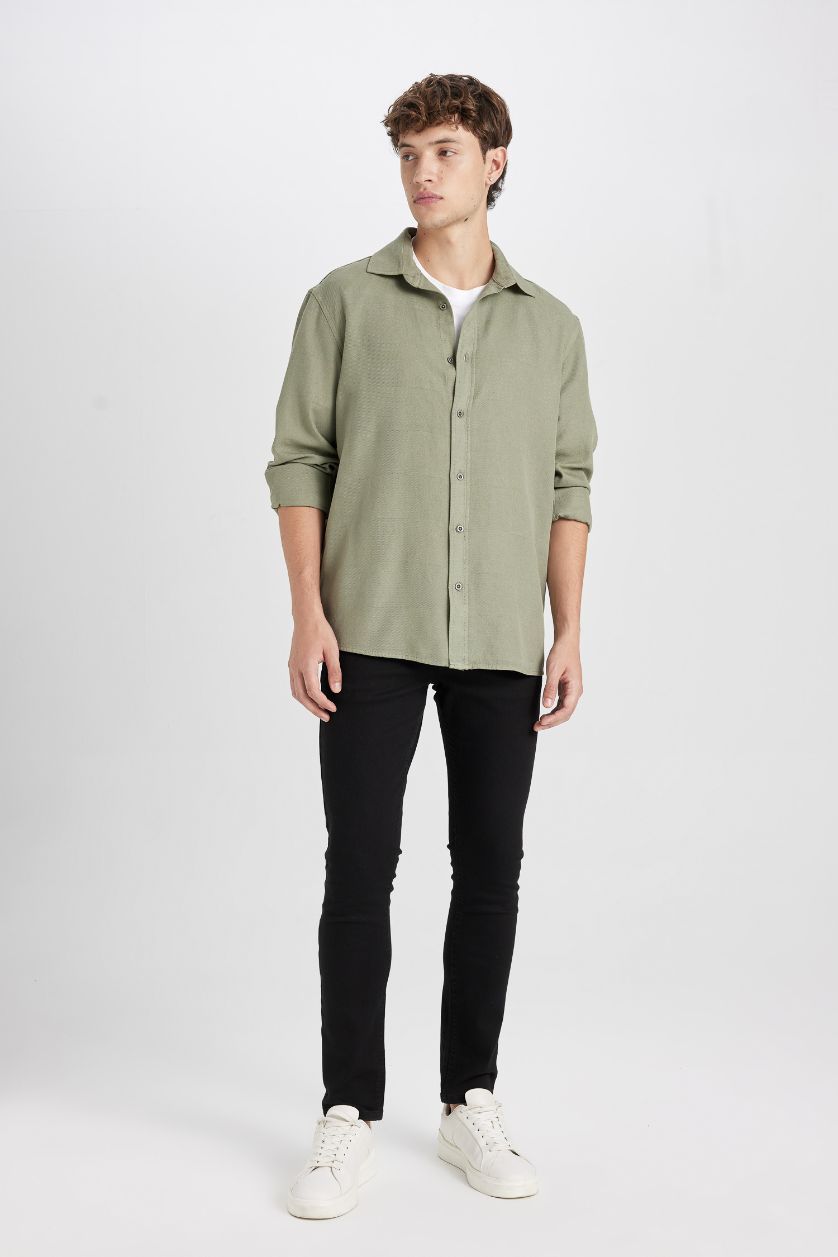 MAN Khaki Regular Fit Polo Collar Basic Cotton Shirt