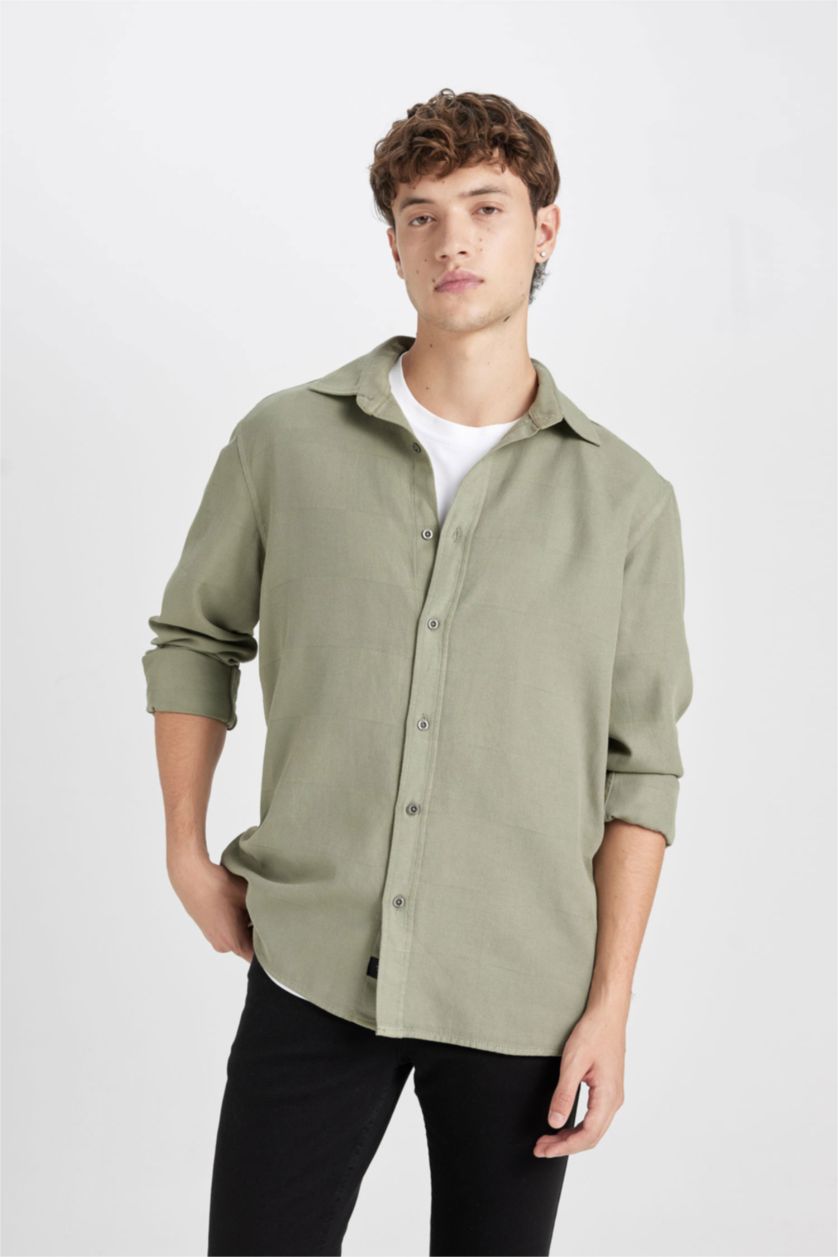MAN Khaki Regular Fit Polo Collar Basic Cotton Shirt
