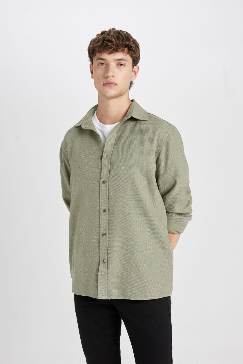 MAN Khaki Regular Fit Polo Collar Basic Cotton Shirt
