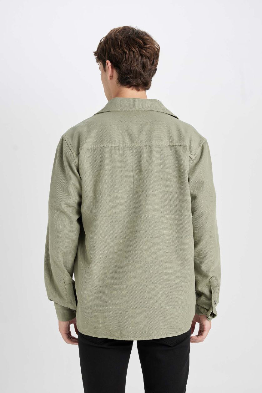 MAN Khaki Regular Fit Polo Collar Basic Cotton Shirt