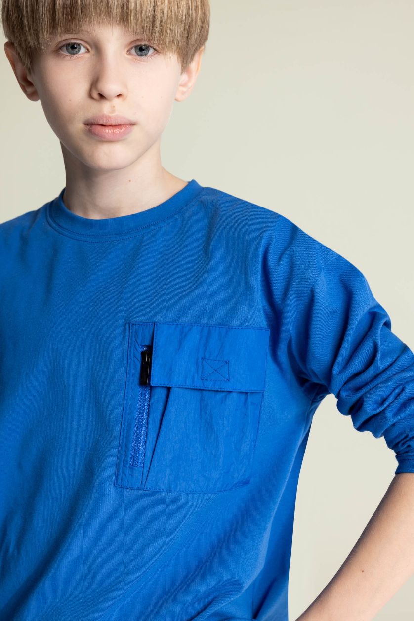 Erkek Çocuk - Genç Erkek Royal Oversize Geniş Kalıp Bisiklet Yaka Uzun Kollu Tişört Erkek Çocuk