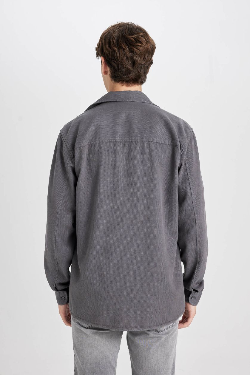Erkek Antrasit %100 Pamuk Regular Fit Basic Düz Uzun Kollu Gömlek