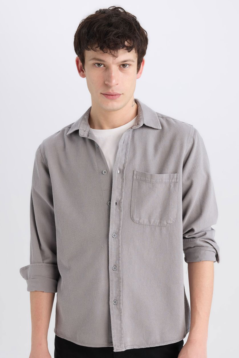 HOMME Gris Chemise basique en coton à Manches Longues