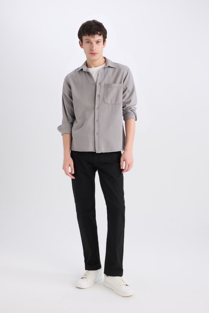 HOMME Gris Chemise basique en coton à Manches Longues