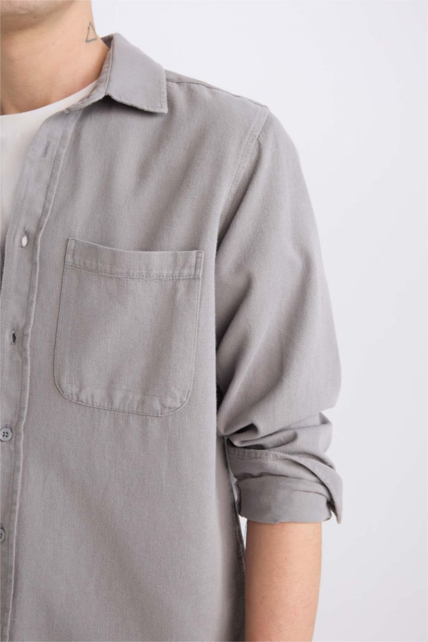 HOMME Gris Chemise basique en coton à Manches Longues