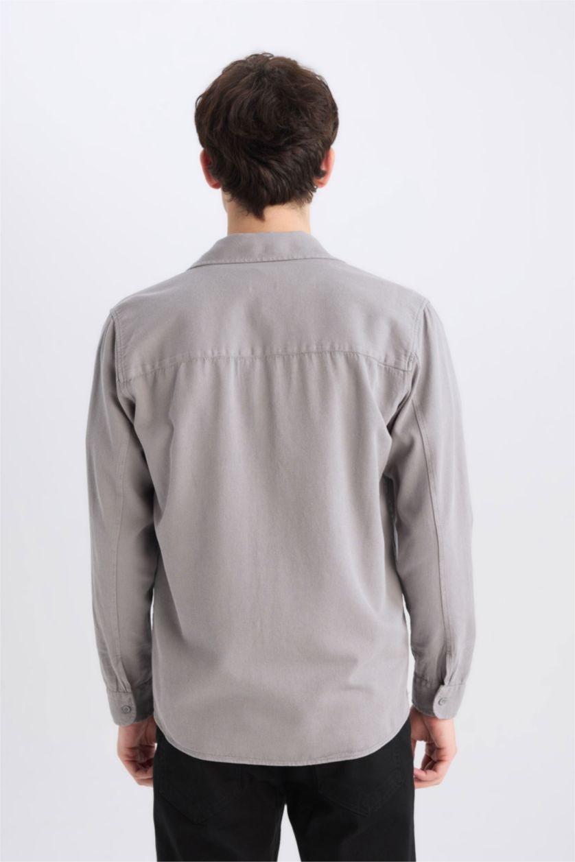 HOMME Gris Chemise basique en coton à Manches Longues