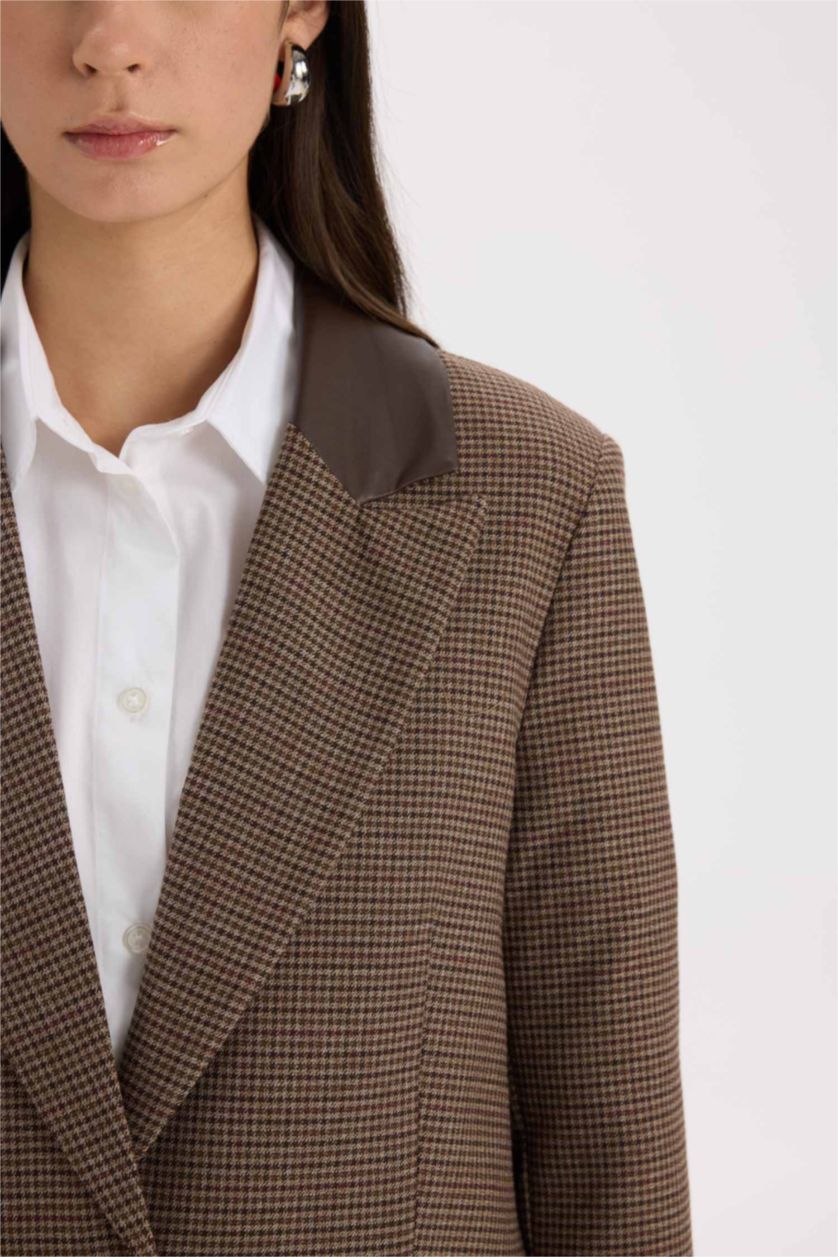 WOMAN Dark Brown Oversize Fit Faux Leather Detailed Blazer Jacket